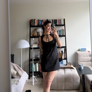 Geel Black Tie-Neck Mini Dress